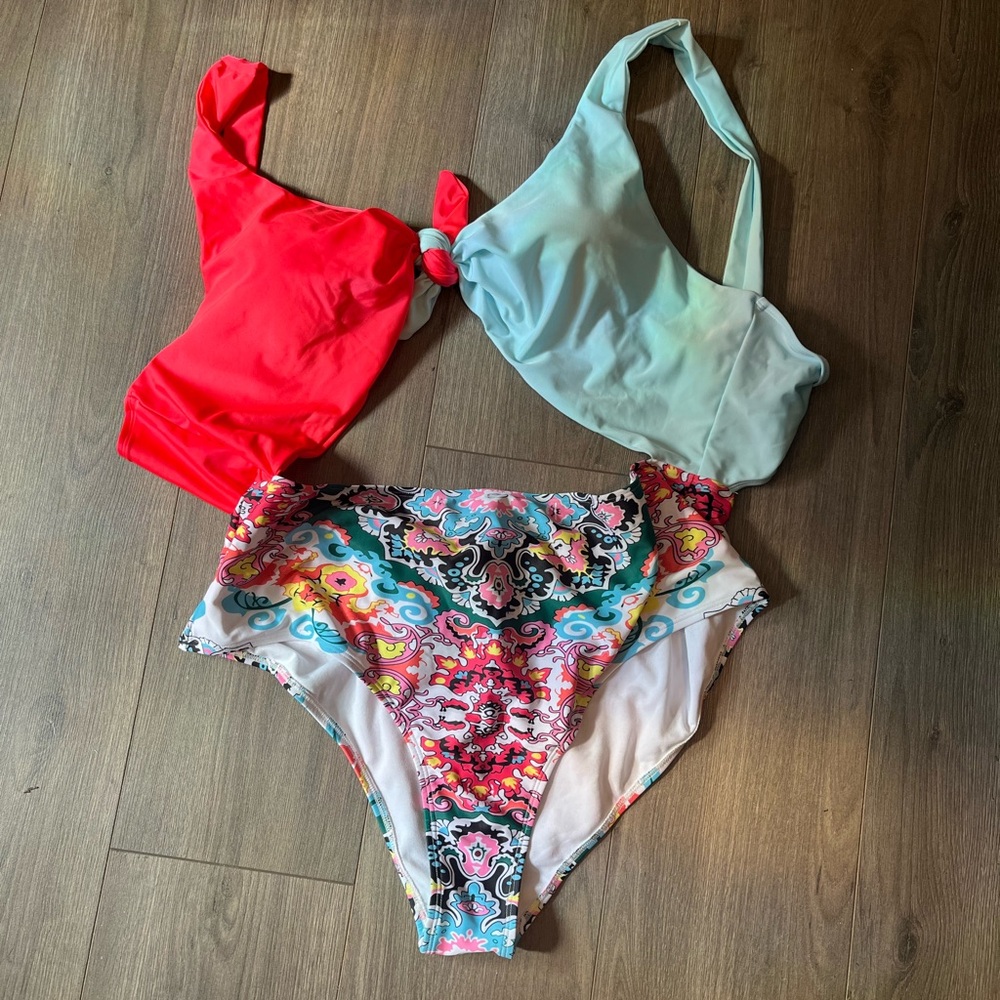 Colorful Bikini Set with Pink and Blue Top